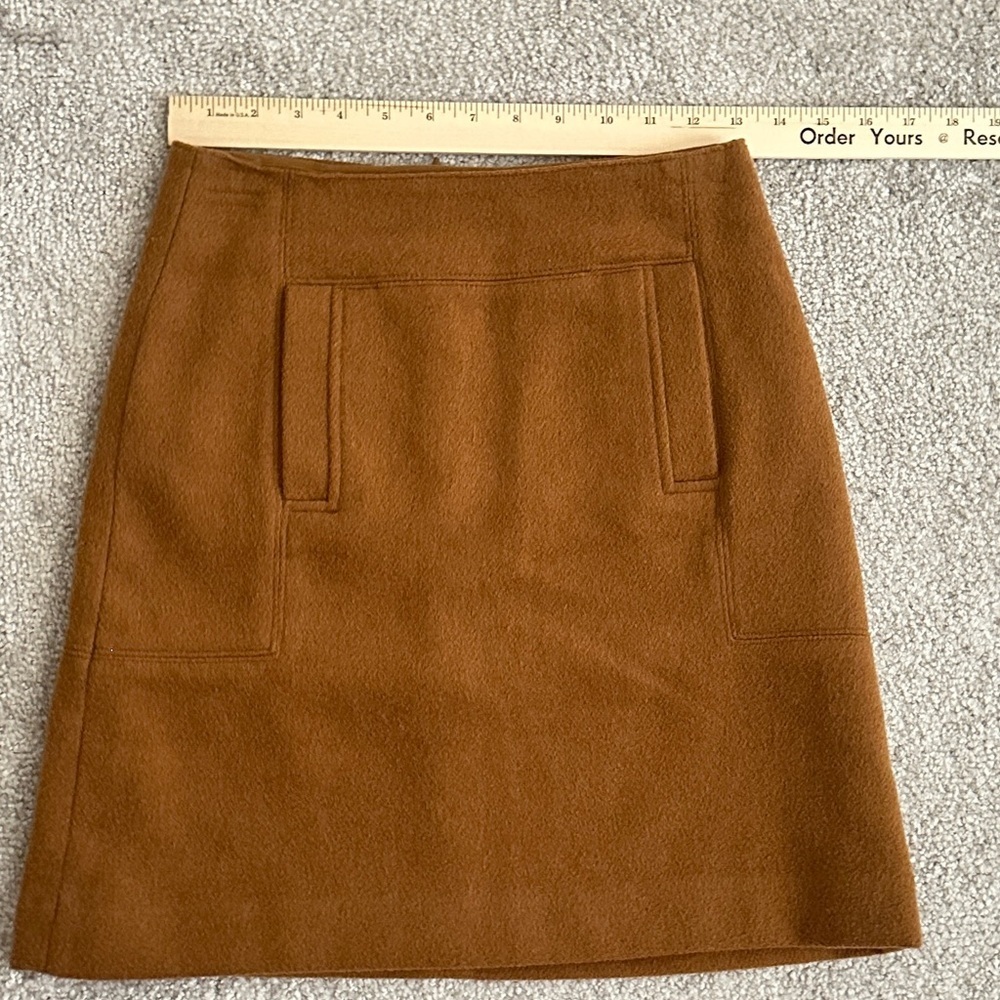 LOFT Wool-Blend Mini Skirt – Camel Brown, Size 00, Lined, 2 Sides Fake Pockets - Picture 5 of 6